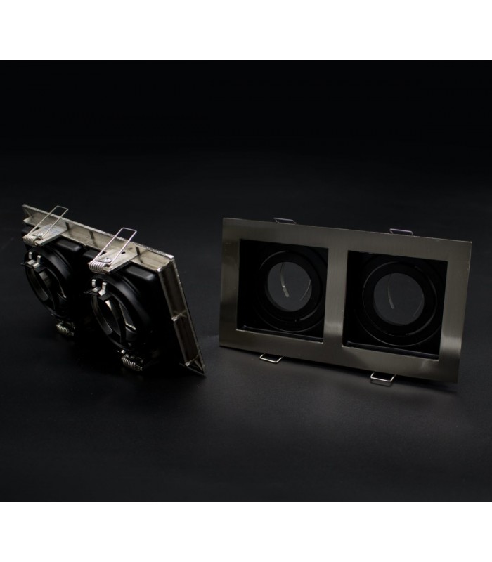 Aro Empotrable Basculante Doble MAXLED Rectangular Níquel/Negro
