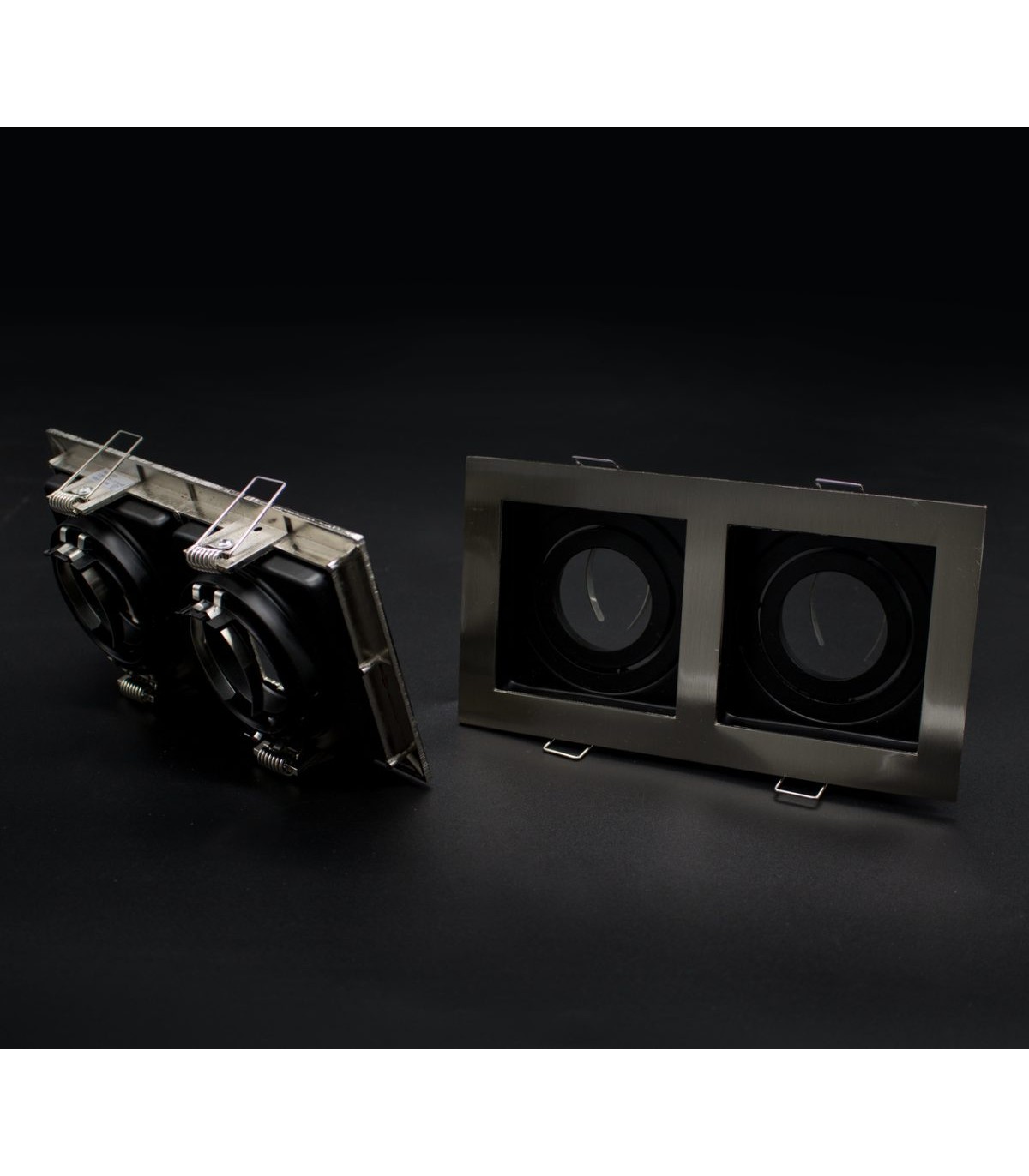 Aro Empotrable Basculante Doble MAXLED Rectangular Níquel/Negro