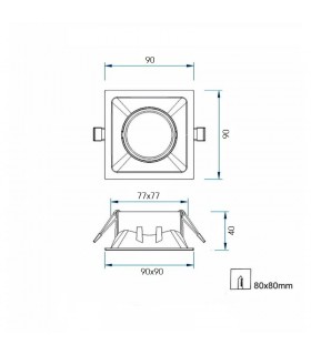 Aro Empotrable Basculante Aluminio Cúpula Cuadrado Blanco