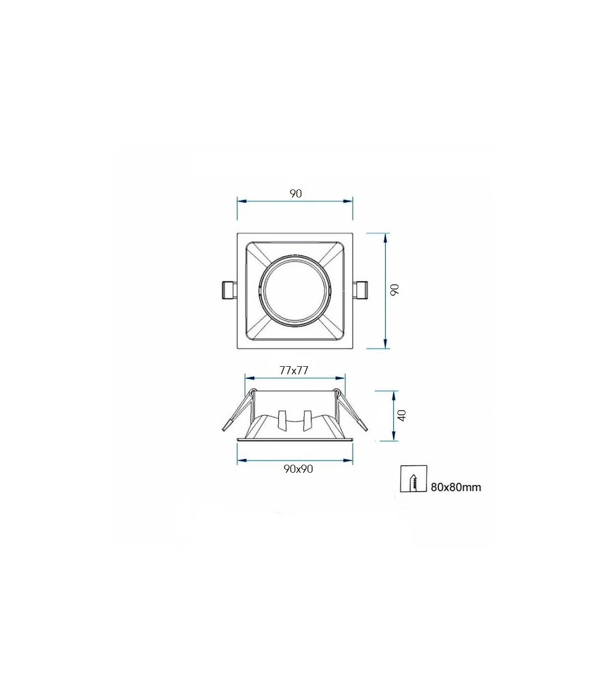 Aro Empotrable Basculante Aluminio Cúpula Cuadrado Blanco