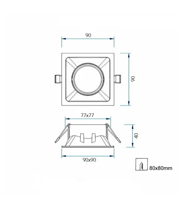 Aro Empotrable Basculante Aluminio Cúpula Cuadrado Negro