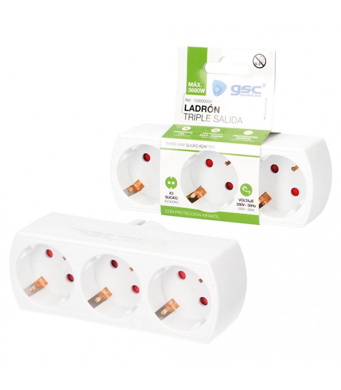 Ladrón Triple Plano Schuko 2P+TT 10/16A 250V
