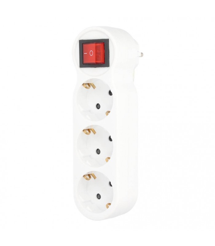 Ladrón Triple Salida Schuko En Línea Con Interruptor 16A 250V