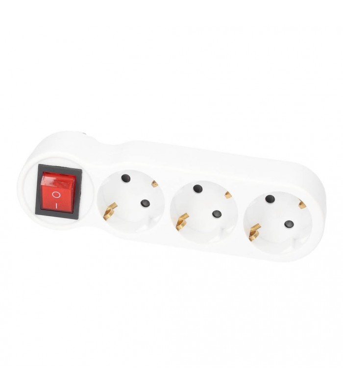 Ladrón Triple Salida Schuko En Línea Con Interruptor 16A 250V