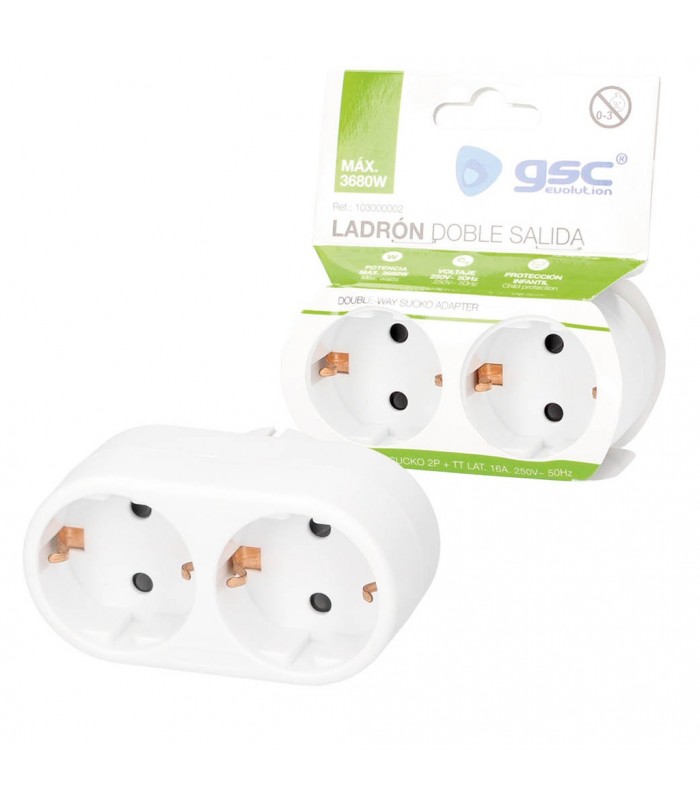 Ladrón Doble Plano Schuko 2P+TT 10/16A 250V