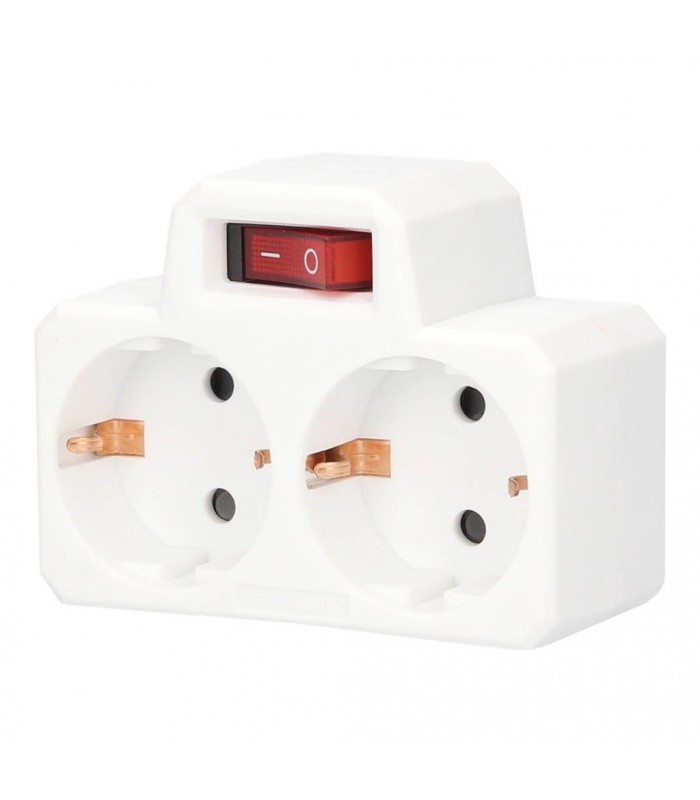 Ladrón Doble Con Interruptor Schuko 2P+TT 16A 250V