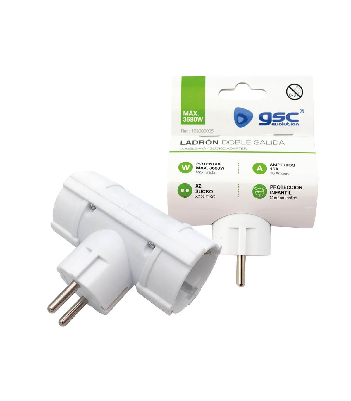 Ladrón Doble Salida Schuko 16A 250V