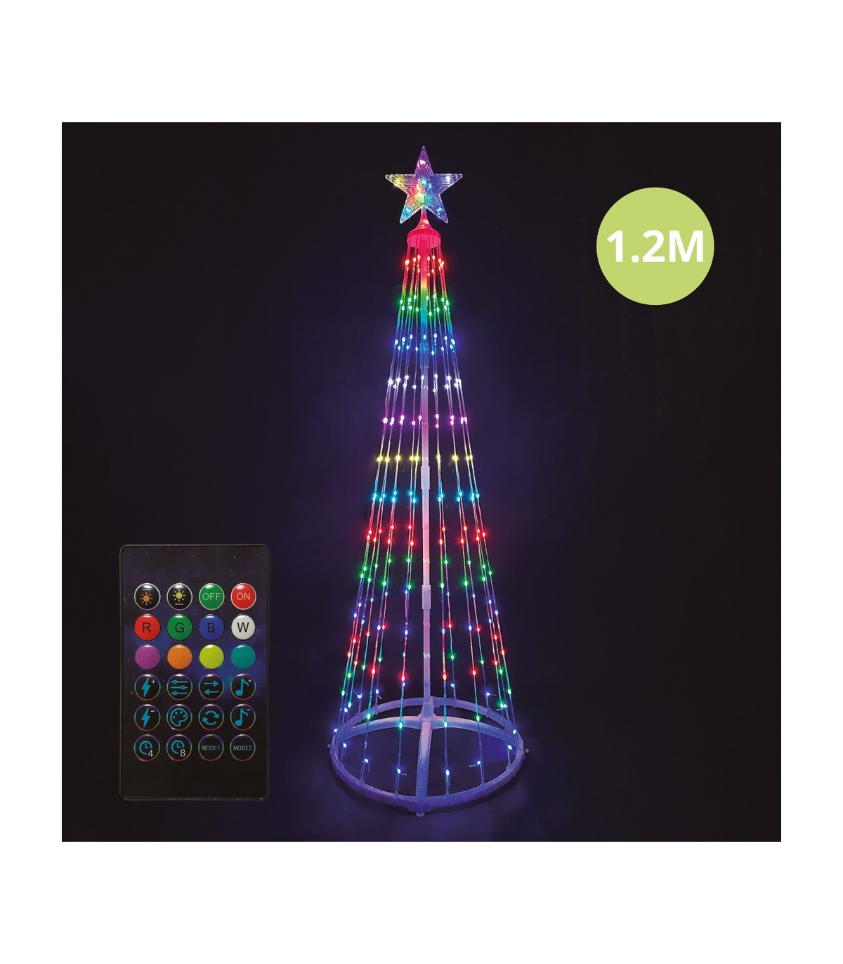 Árbol LED KIONDO Inteligente Bluetooth y Mando 1.2m 24 Funciones IP44 RGB