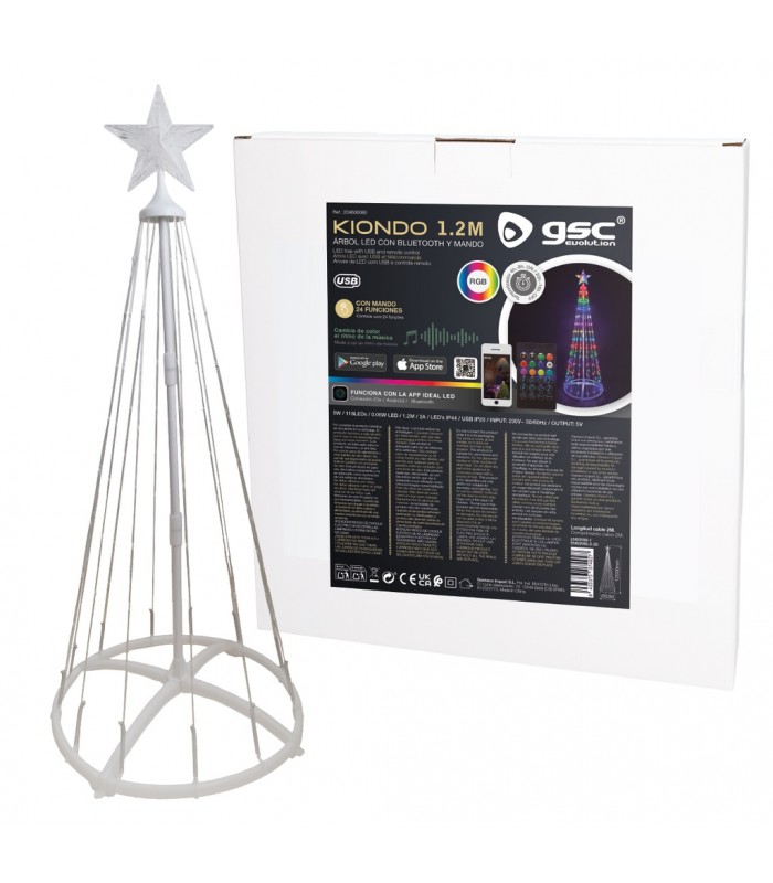 Árbol LED KIONDO Inteligente Bluetooth y Mando 1.2m 24 Funciones IP44 RGB