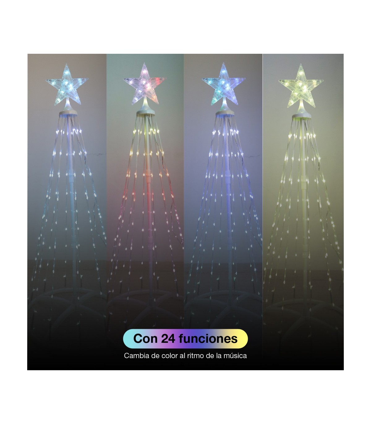 Árbol LED KIONDO Inteligente Bluetooth y Mando 1.2m 24 Funciones IP44 RGB