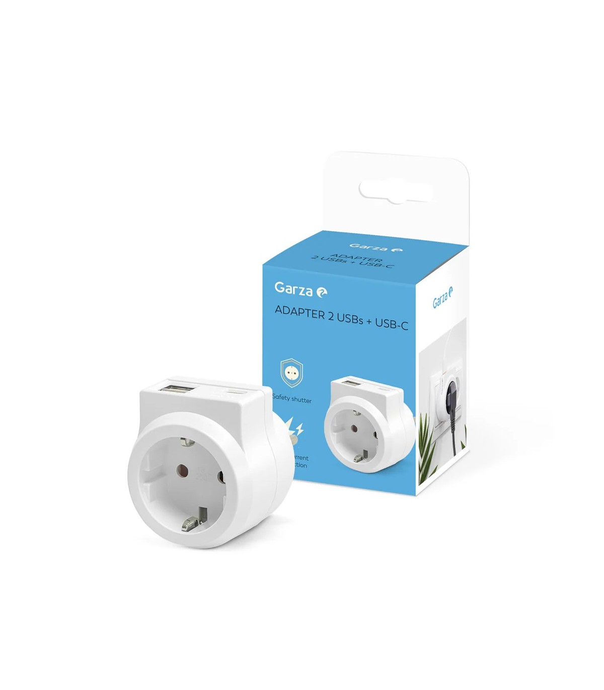 Ladrón base Schuko 16A 250V + 2USB + USB tipo C