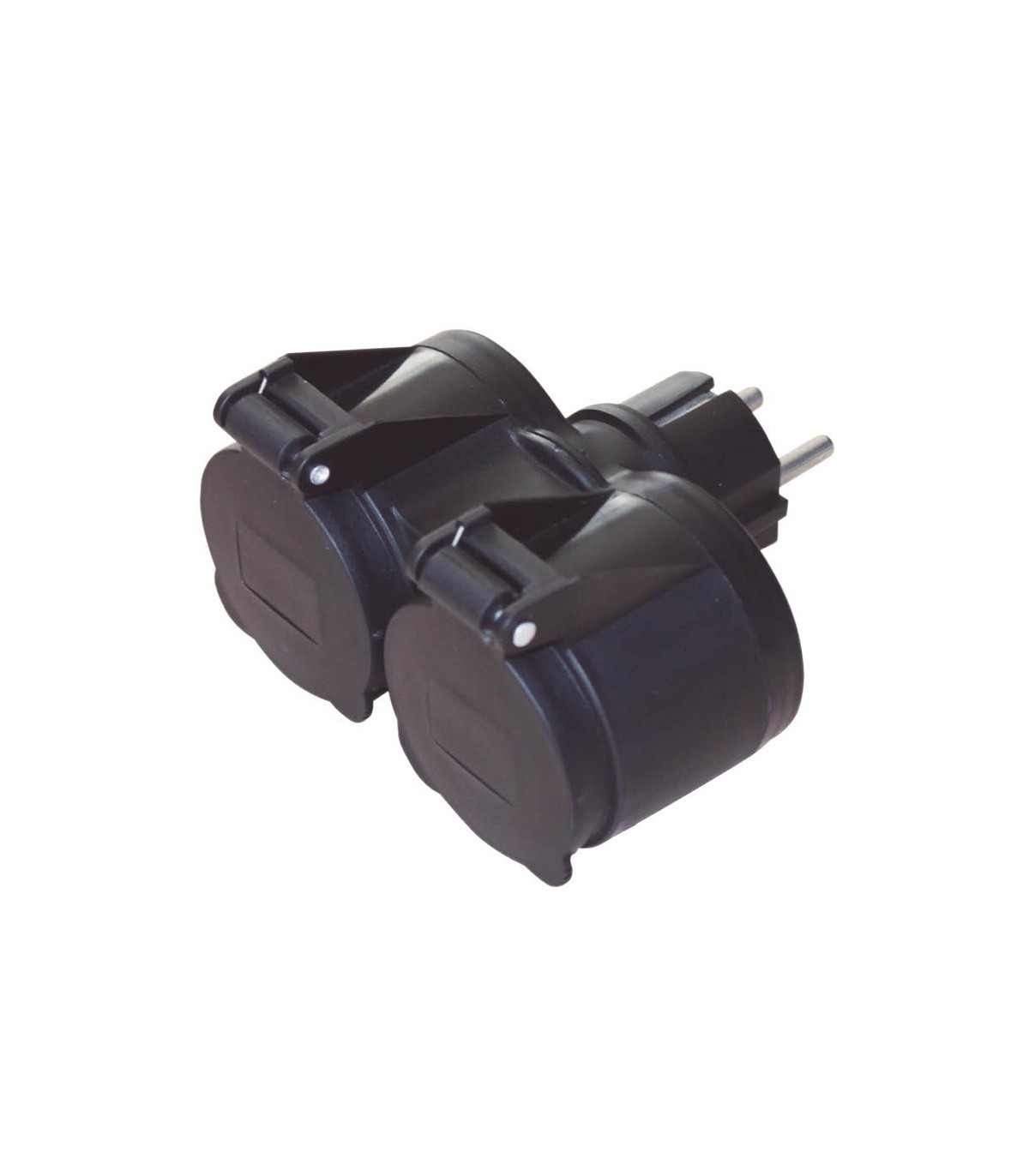 Ladrón Doble Salida con Tapas Negro Schuko 16A 250V IP44