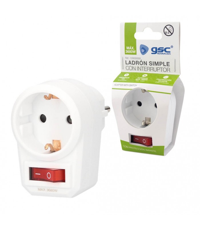 Ladrón Simple Con Interruptor Schuko 2P+TT 16A 250V