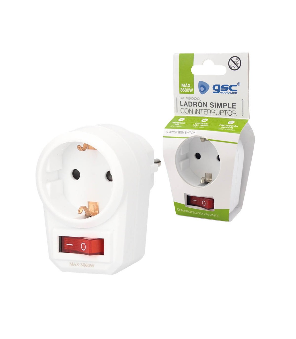 Ladrón Simple Con Interruptor Schuko 2P+TT 16A 250V