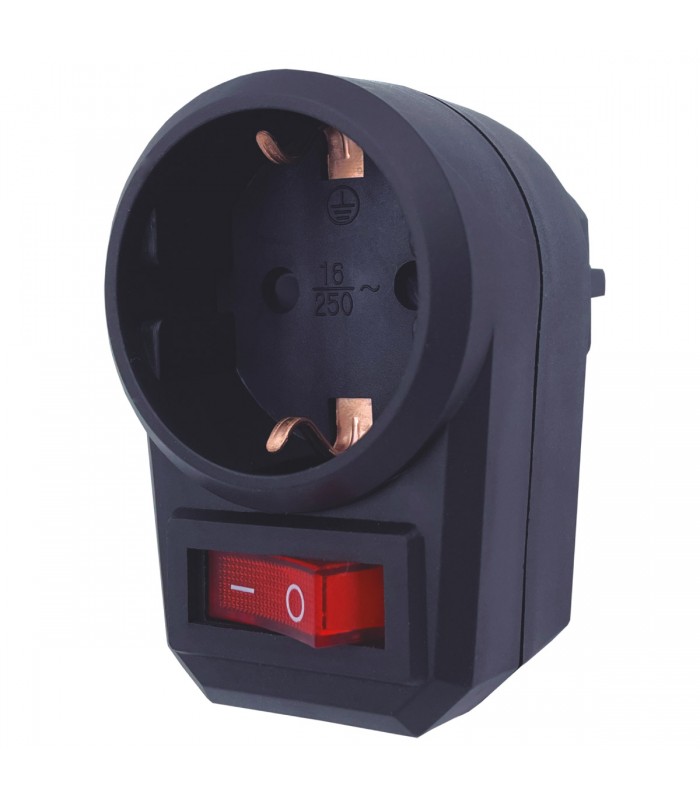 Ladrón Simple Con Interruptor Negro Schuko 2P+TT 16A 250V