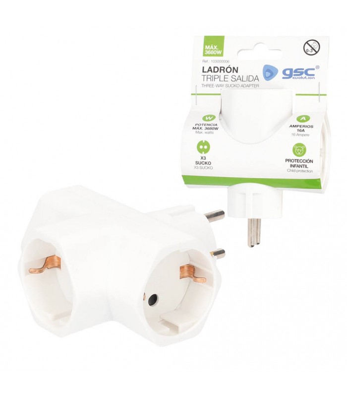 Ladrón Triple Schuko Interior Baquelita 16A 250V