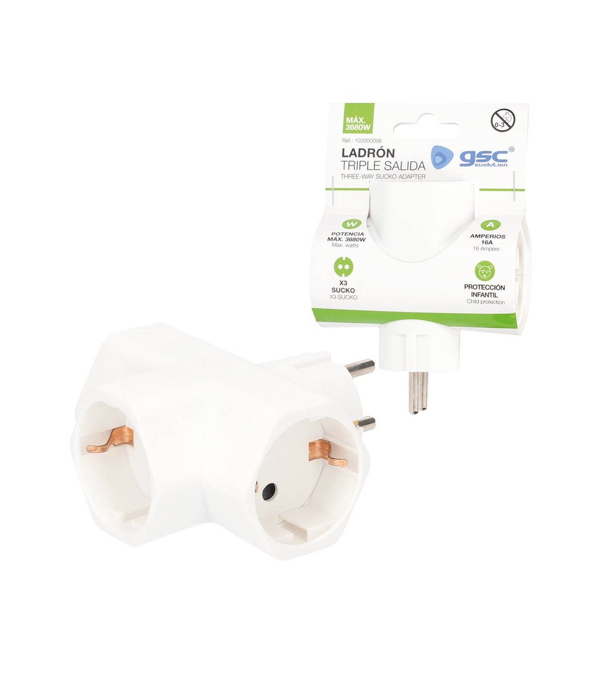 Ladrón Triple Schuko Interior Baquelita 16A 250V