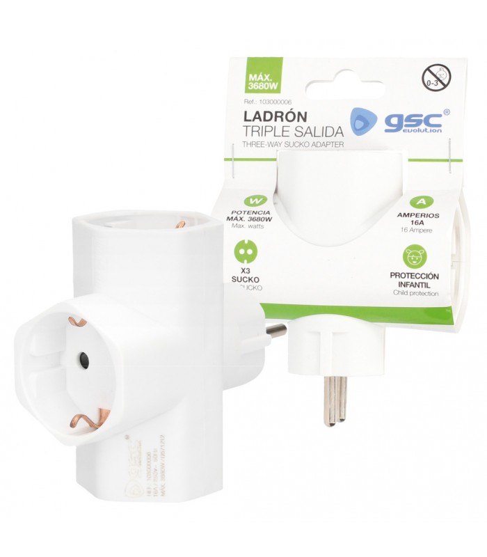 Ladrón Triple Schuko Interior Baquelita 16A 250V