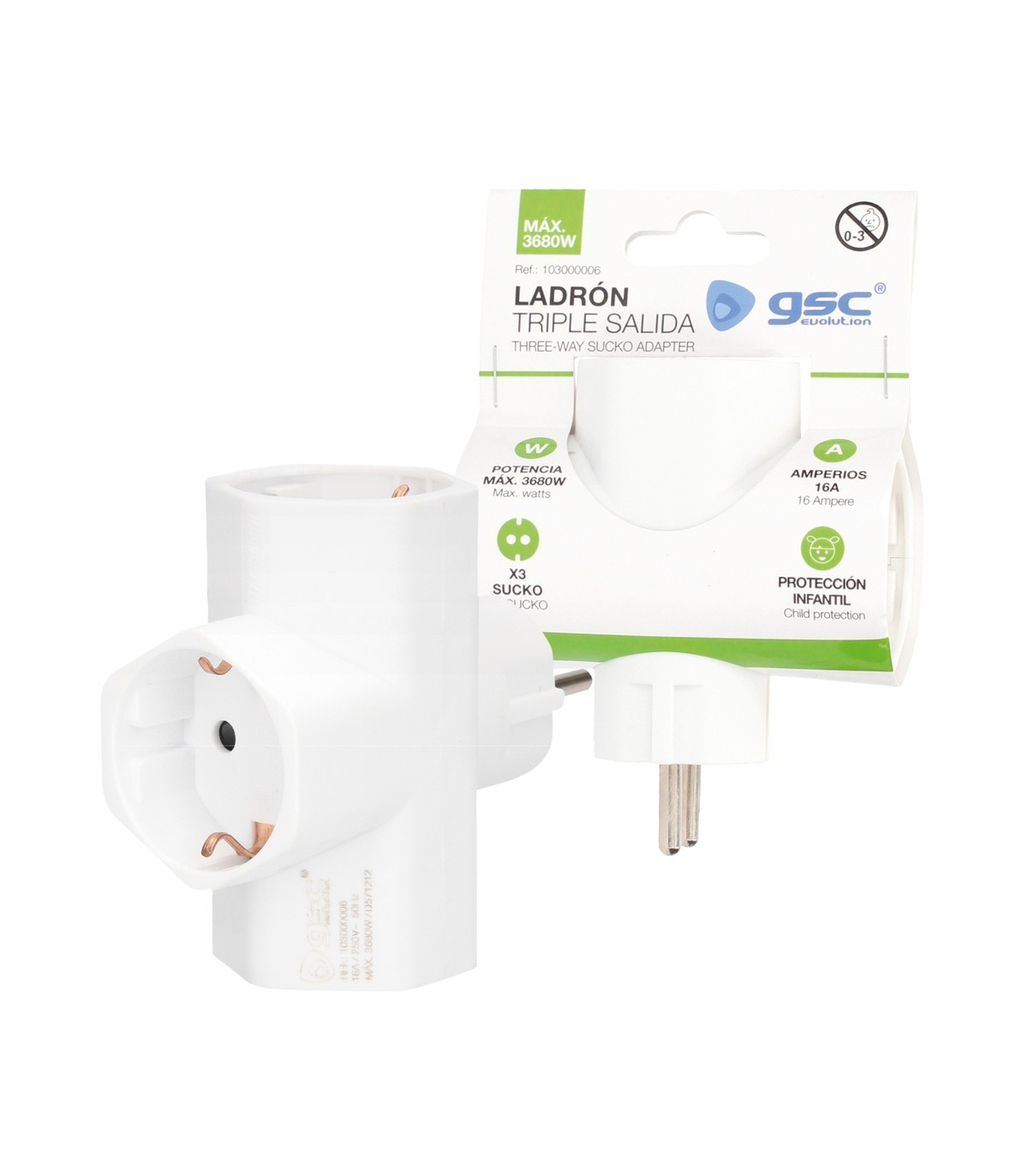 Ladrón Triple Schuko Interior Baquelita 16A 250V