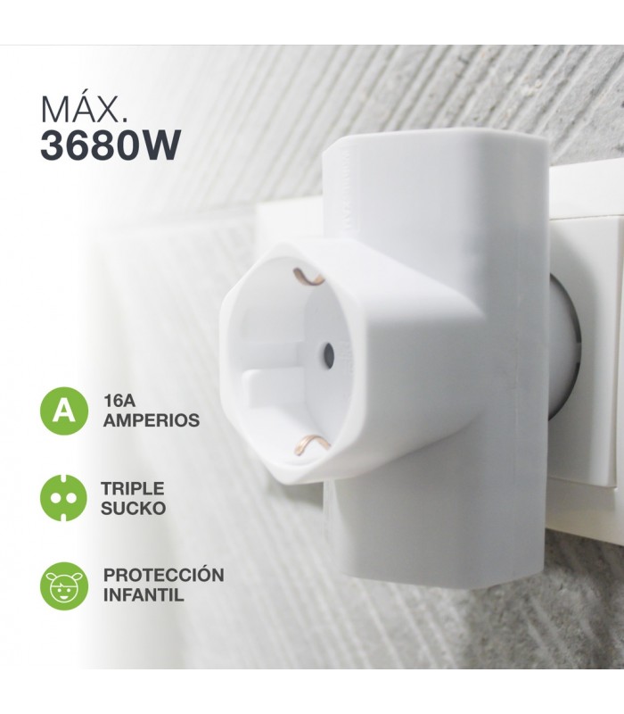 Ladrón Triple Schuko Interior Baquelita 16A 250V