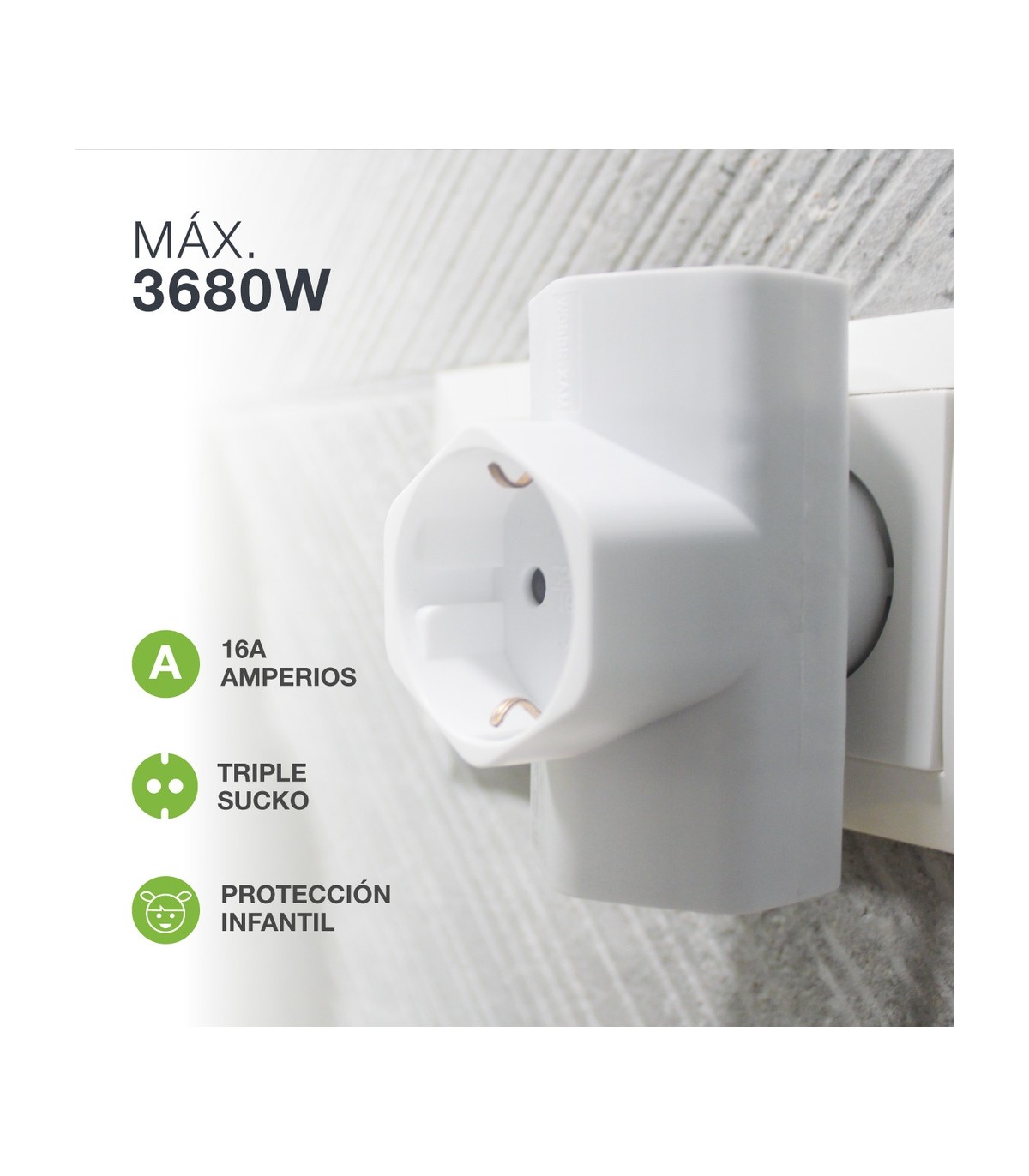Ladrón Triple Schuko Interior Baquelita 16A 250V