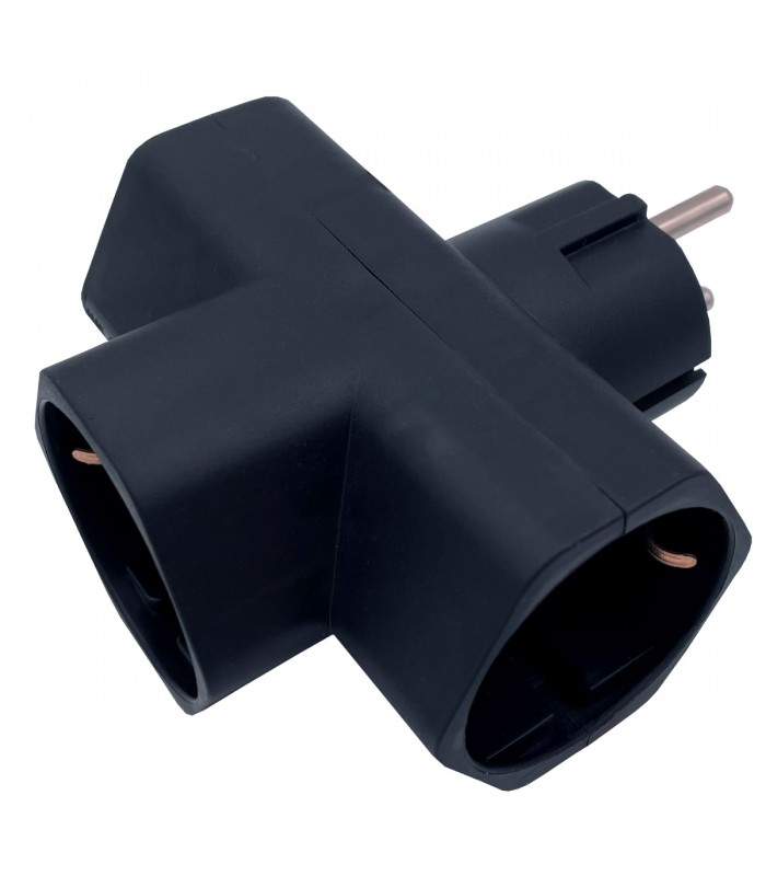 Ladrón Triple Schuko Negro Interior Baquelita 16A 250V
