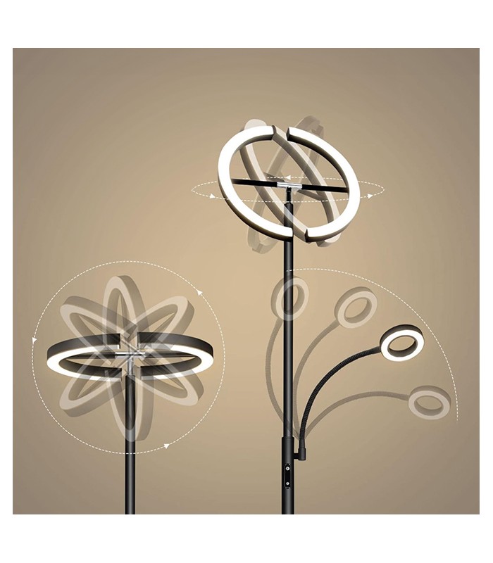 Lámpara de Pie IRIS Regulable 20+7W 1300+300Lm Negro