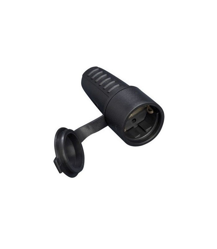 Base aérea Bipolar con tapa 10/16A 250V 4.8mm entrada recta Negra IP44