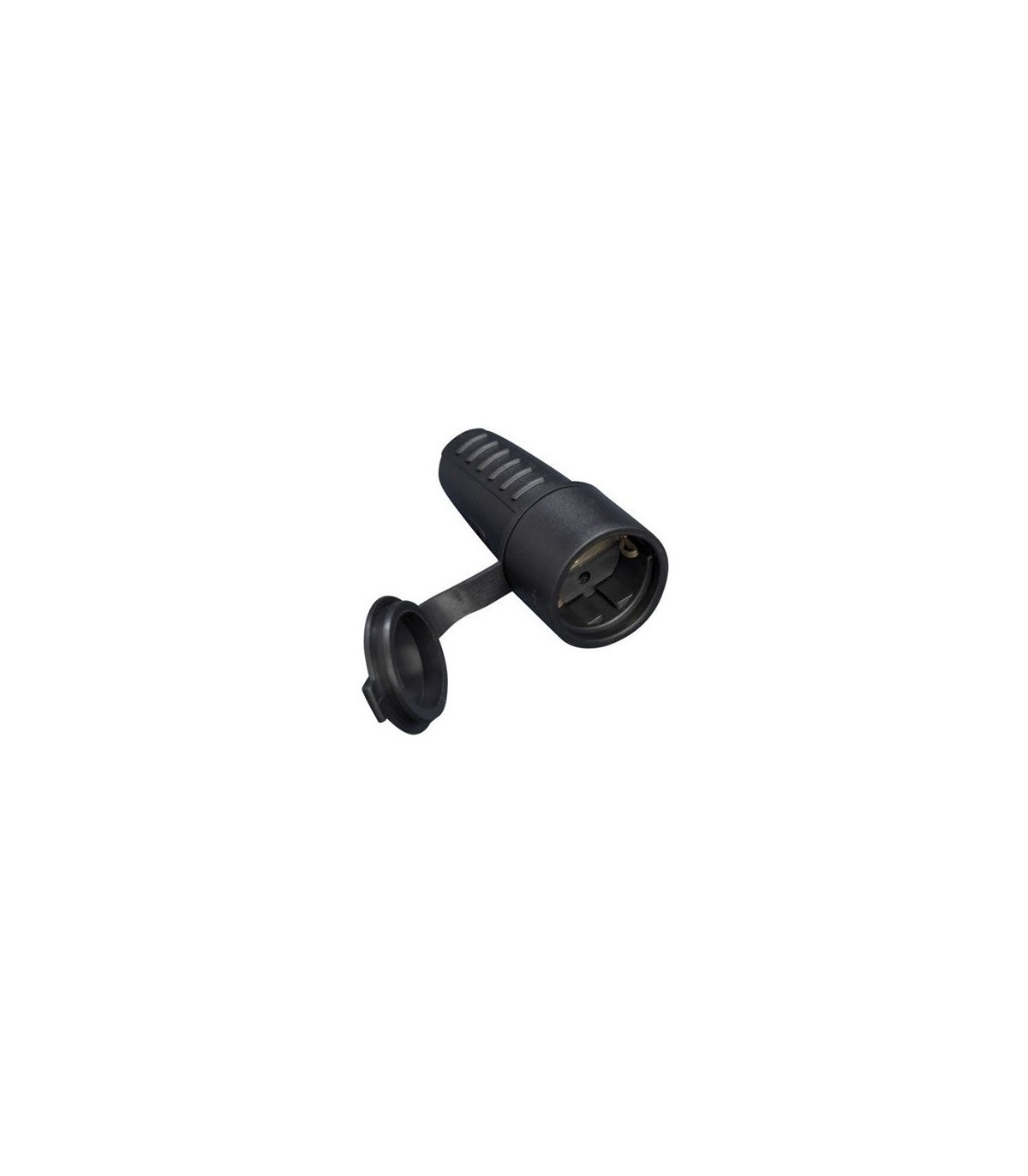 Base aérea Bipolar con tapa 10/16A 250V 4.8mm entrada recta Negra IP44