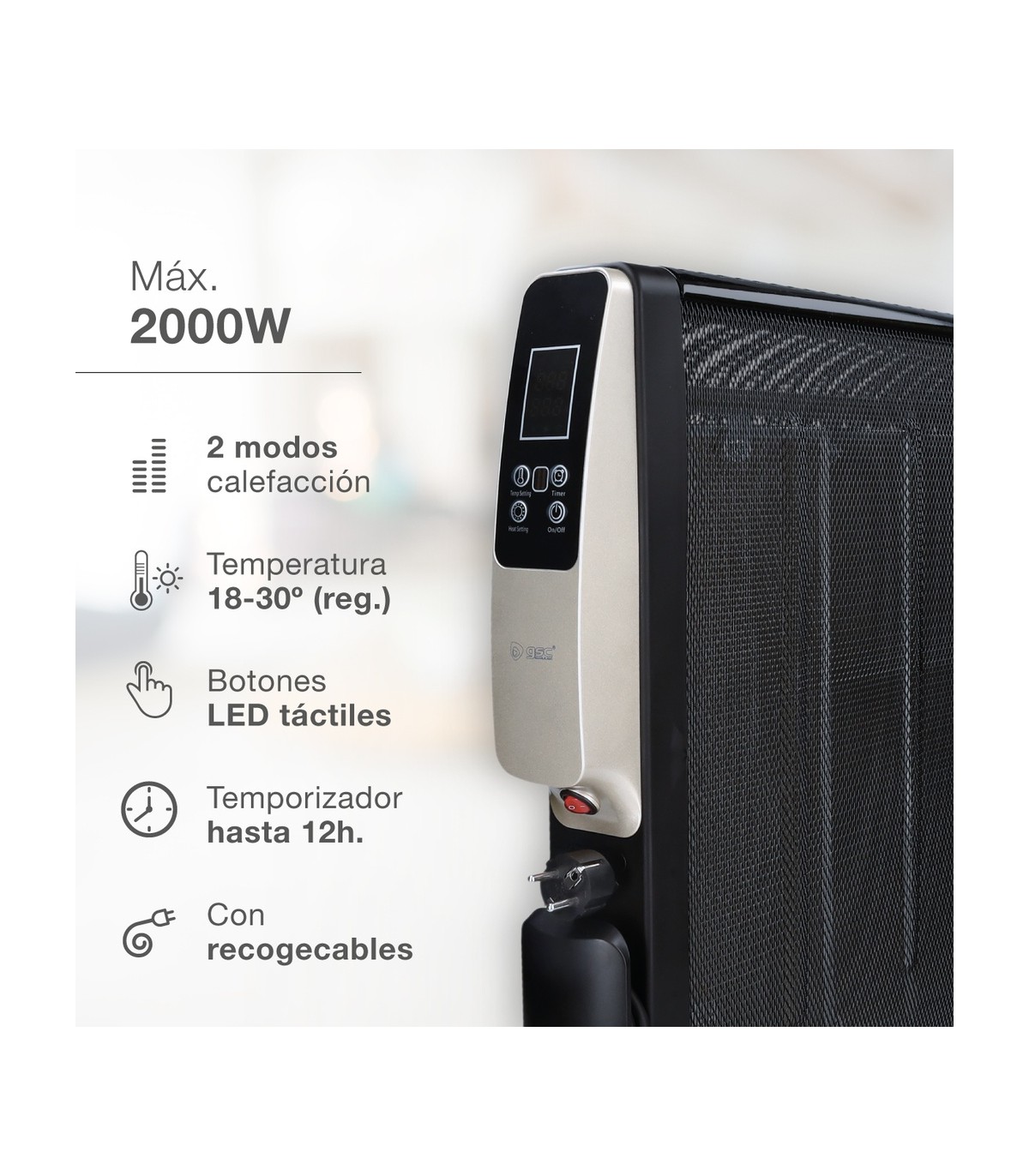 Radiador de Mica TARCOLA con mando 2000W Negro