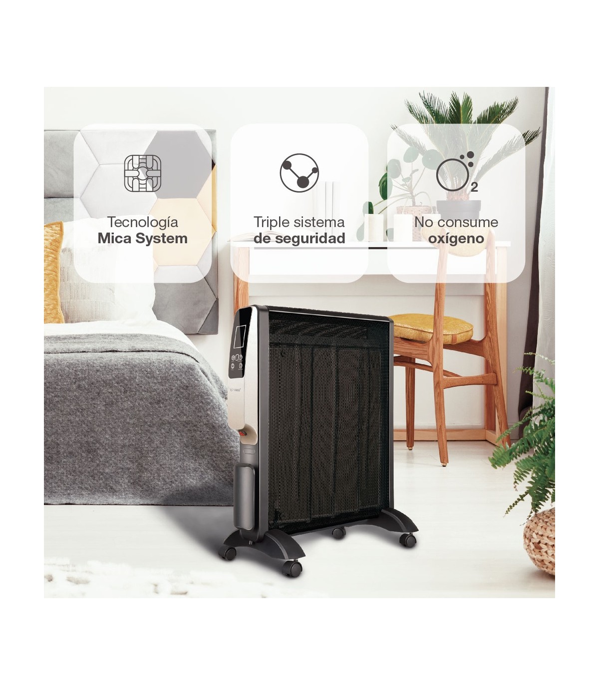 Radiador de Mica TARCOLA con mando 2000W Negro