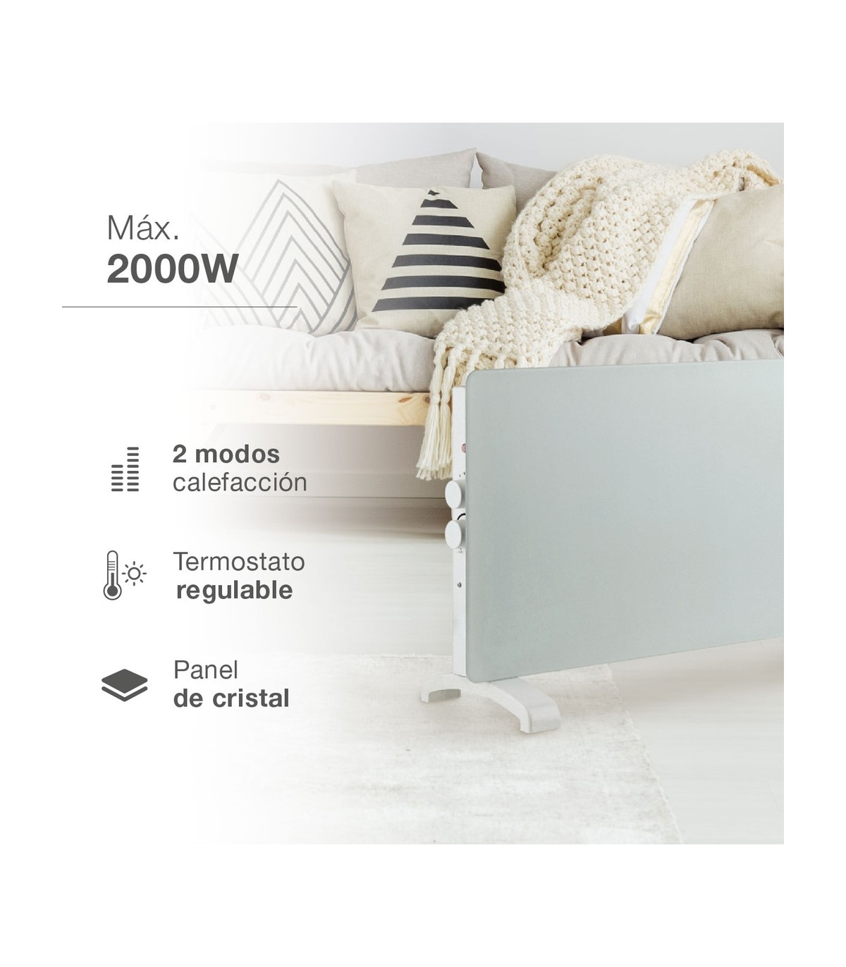 Radiador Convector de cristal ZANTHUS Blanco 2000W