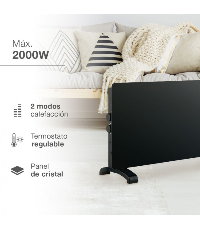 Radiador Convector de cristal ZANTHUS Negro 2000W