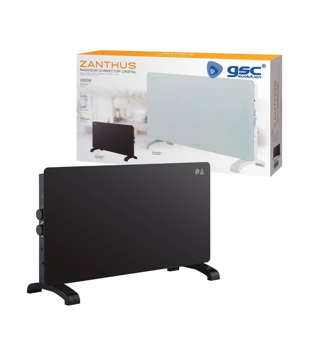 Radiador Convector de cristal ZANTHUS Negro 2000W