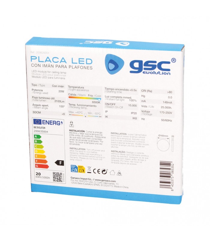 Placa Led Imán Para Plafones 20W 2100Lm IP20