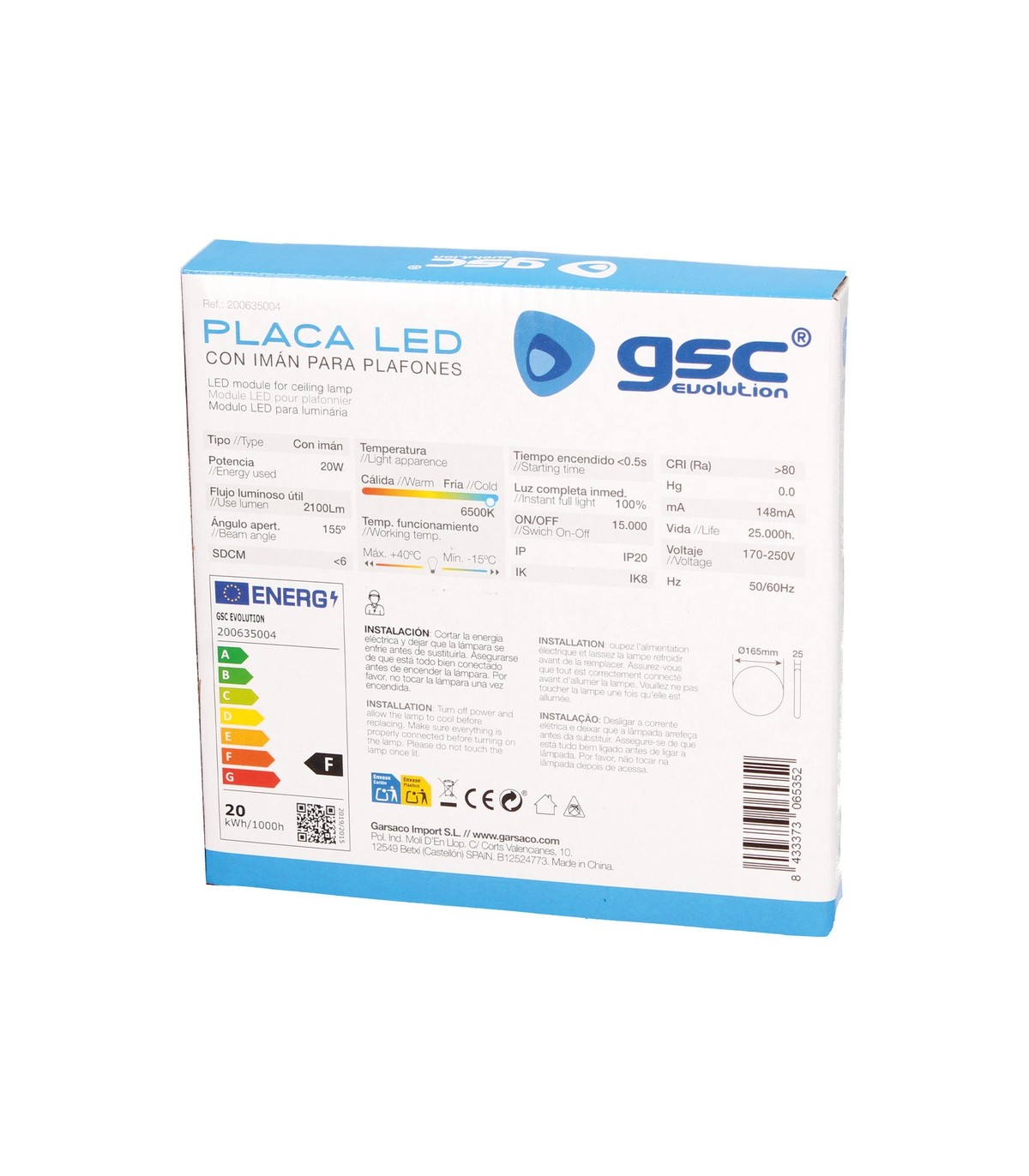 Placa Led Imán Para Plafones 20W 2100Lm IP20