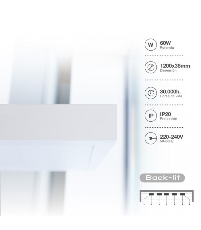 Plafón 60x120 60W 6000Lm Blanco
