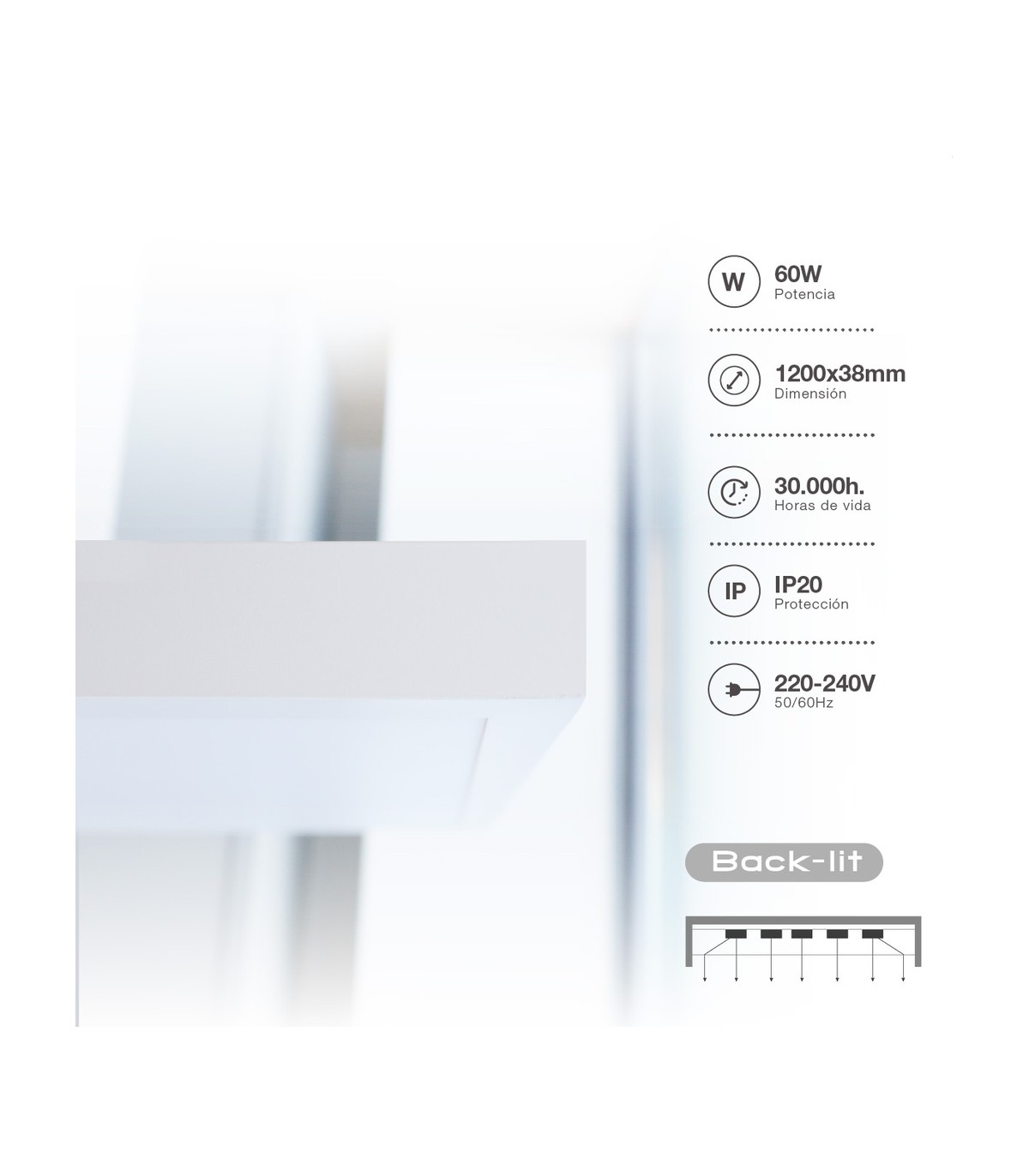 Plafón 60x120 60W 6000Lm Blanco