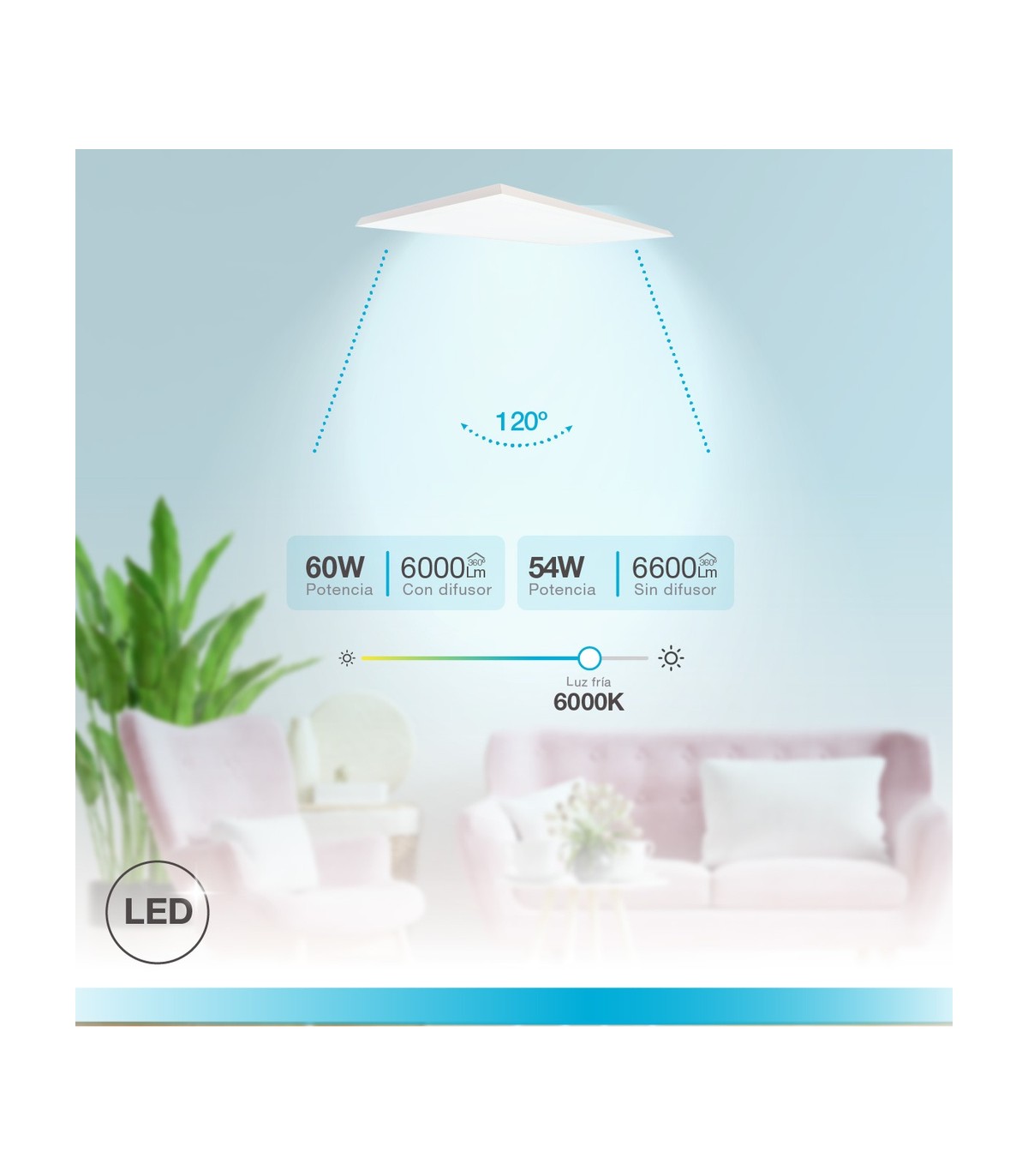 Plafón 60x120 60W 6000Lm Blanco