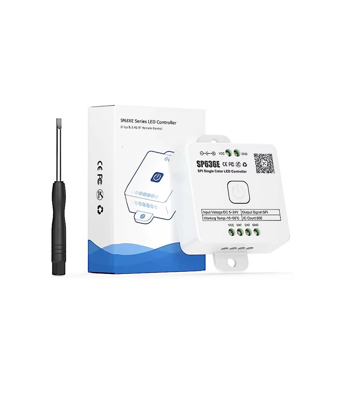 Controlador SP636E  Bluetooth RF para tira LED SPI Monocolor 5-24V 12A con APP