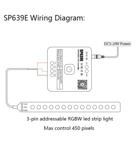 Controlador SP639E Bluetooth RF para tira LED SPI RGBW 5-24V 12A con APP