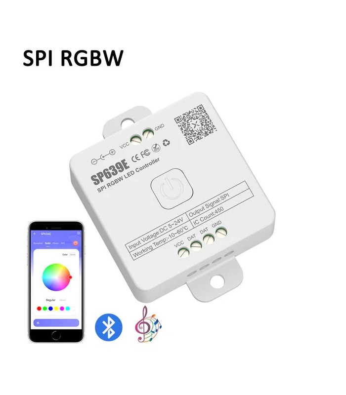 Controlador SP639E Bluetooth RF para tira LED SPI RGBW 5-24V 12A con APP