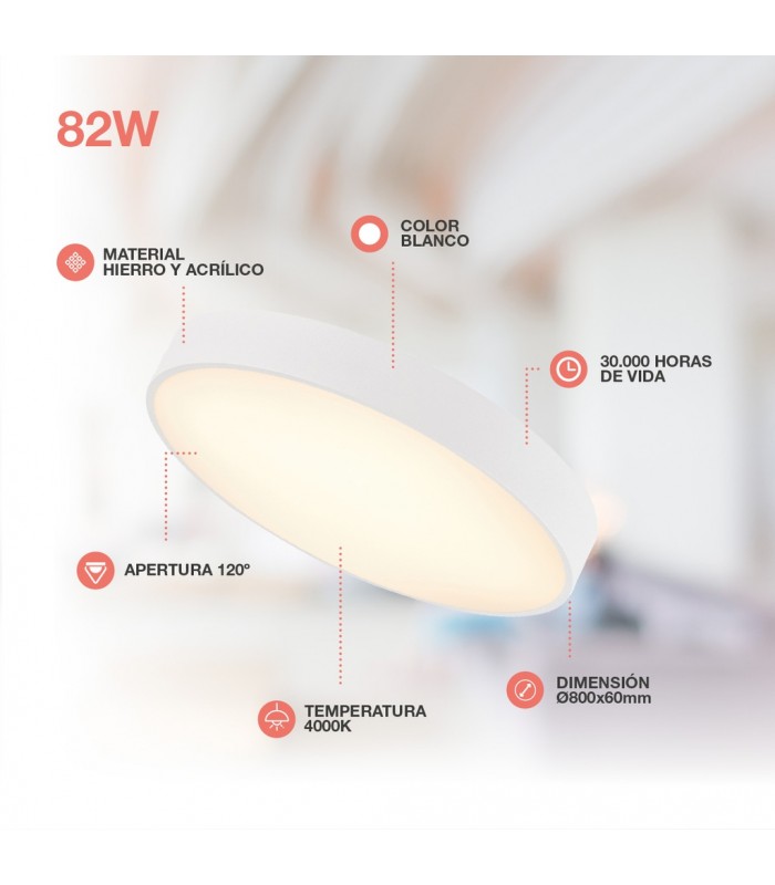 Plafón Led KATAJA Blanco Ø80CM 82W 9202LM 120º IP20