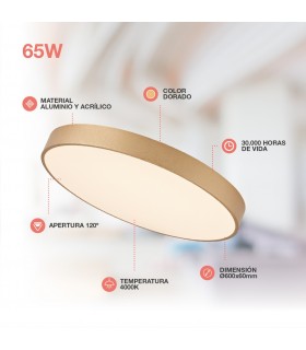 Plafón Led KATAJA Dorado Ø60CM 65W 7344LM 120º IP20