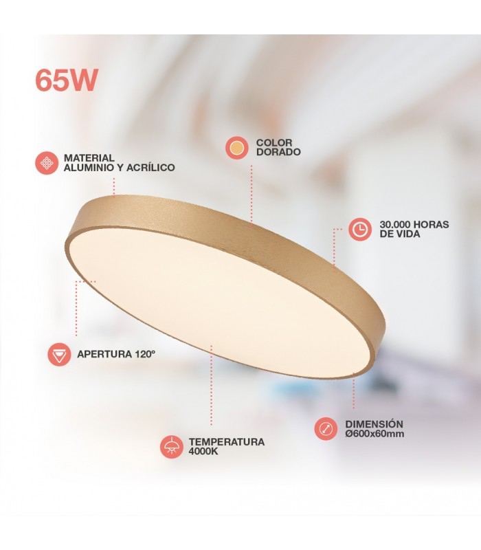 Plafón Led KATAJA Dorado Ø60CM 65W 7344LM 120º IP20