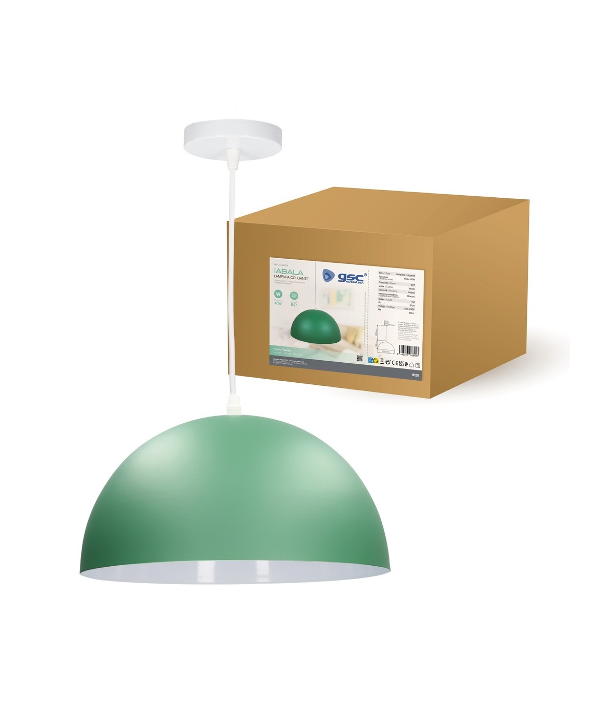 Lámpara Colgante ABALA Ø300 1xE27 Verde