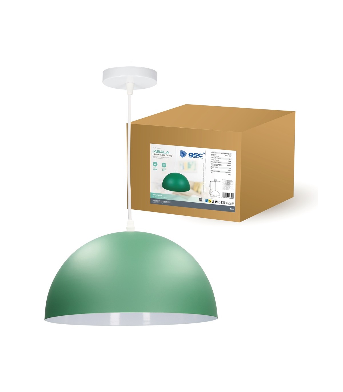 Lámpara Colgante ABALA Ø400 1xE27 Verde