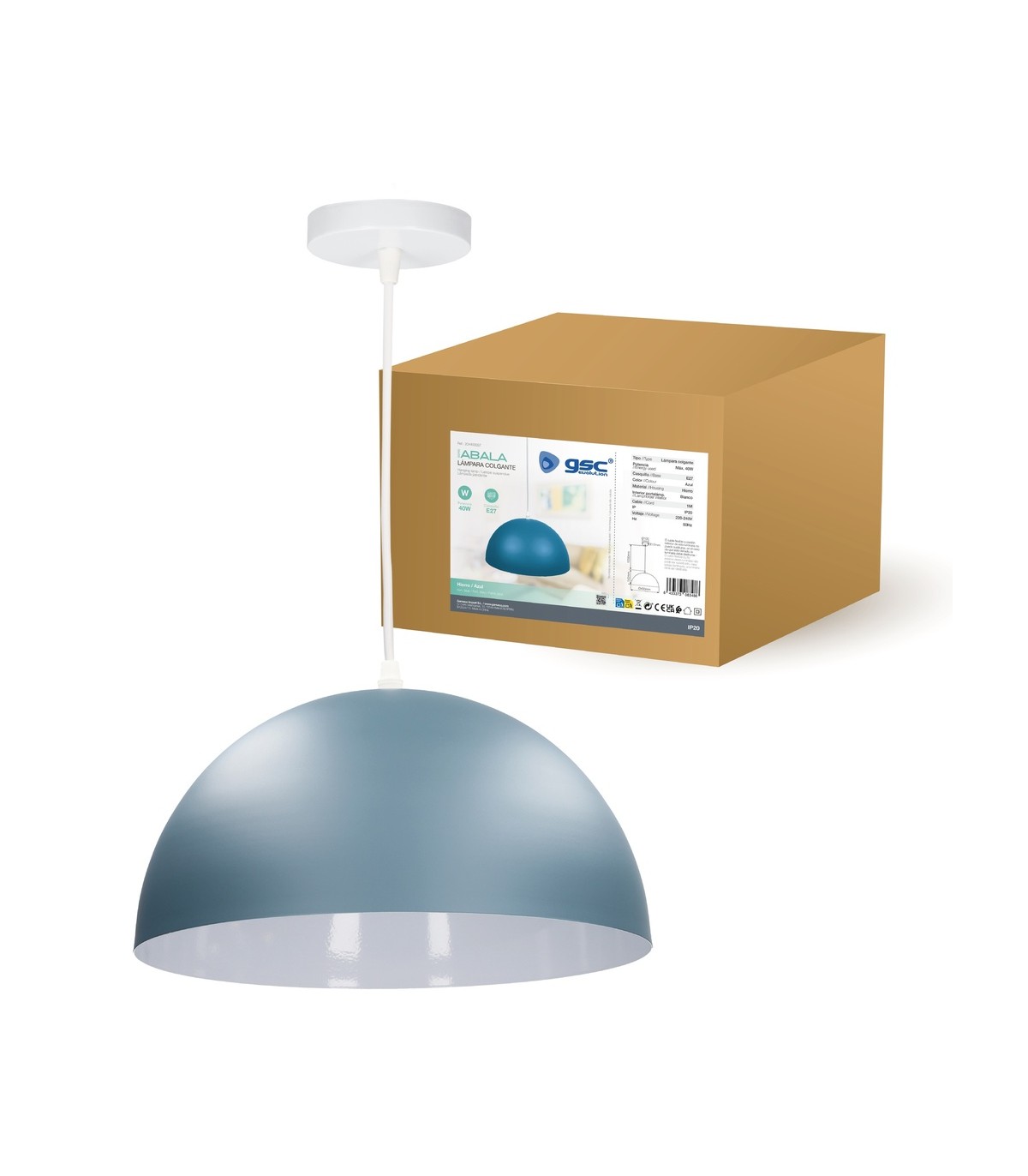 Lámpara Colgante ABALA Ø400 1xE27 Azul