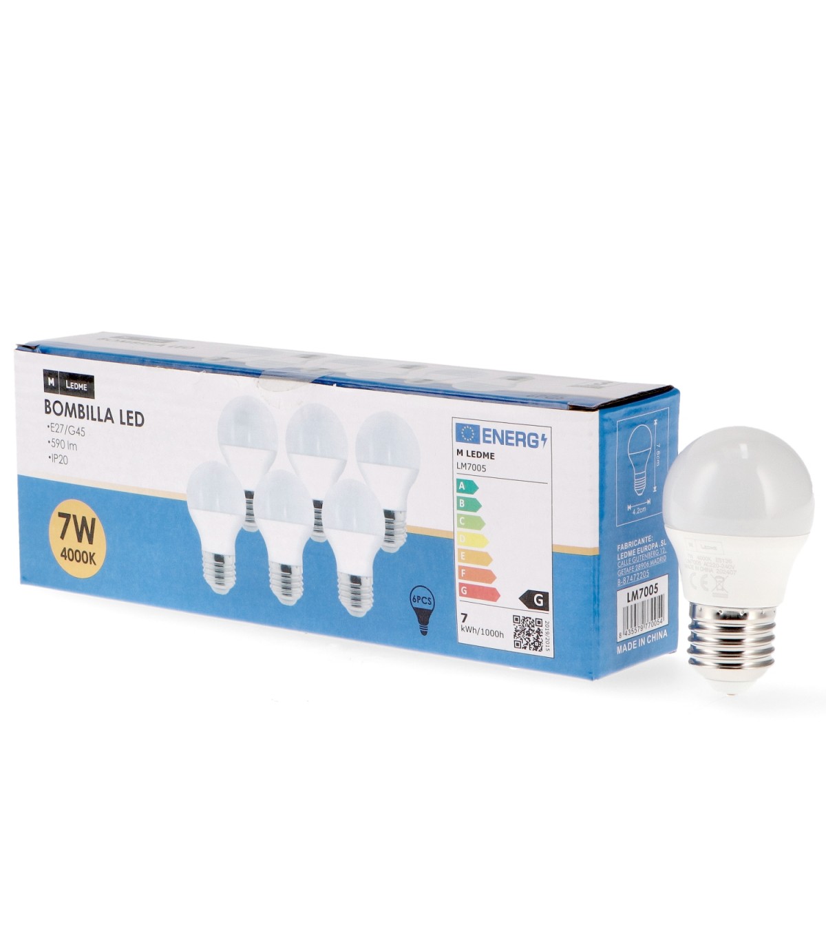 Pack-6 Bombillas Led 7W 630LM 200º E27