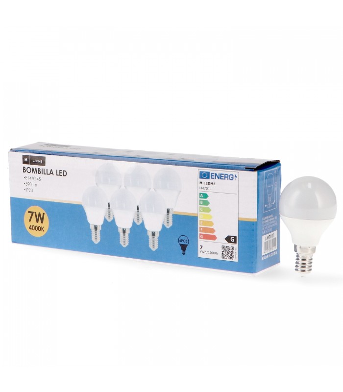 Pack-6 Bombillas Led 7W 630LM 200º E14